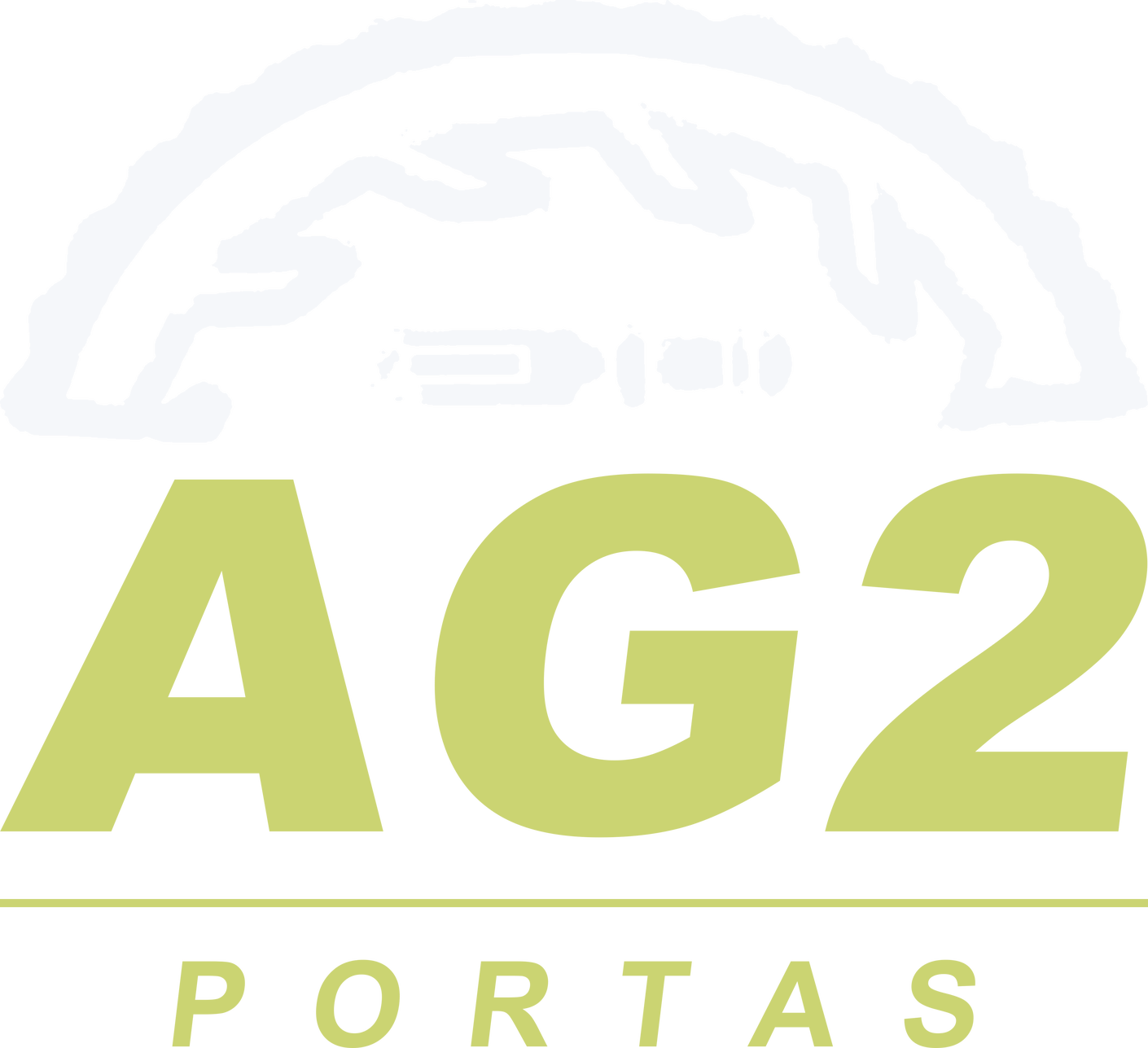 Logo AG2 Portas: serra circular com montanha e o nome AG2 PORTAS